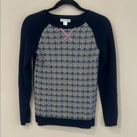 Garnet Hill Navy and White Patterned Sweater - Picture 1 of 6
